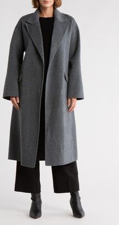 Theory Wool Blend Robe Coat in Dark Grey Melange at Nordstrom Rack, Size Medium