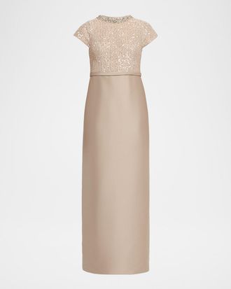Sachin & Babi Isla Sequin Tweed & Mikado Column Gown
