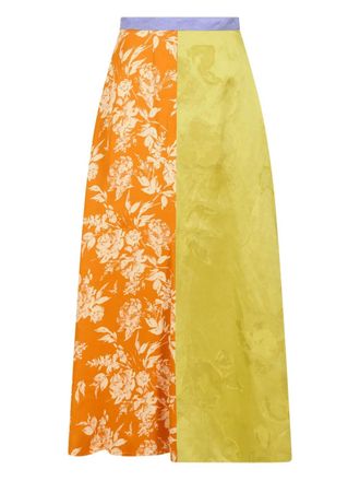 Rosie Assoulin Quartered floral-jacquard A-line midi skirt - women - Fabric - 12 - Orange
