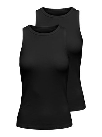 Only Tanktop ONLY ONLSALLY TANK TOP 2 PACK CS JRS, Damen, Gr. XL, schwarz pack:schwarz, Jersey, Obermaterial: 95% Baumwolle, 5% Elasthan, unifarben, slim f