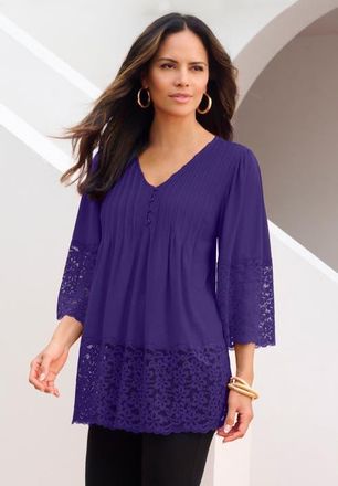 Roaman's Lace-Hem Pintuck Tunic in Midnight Violet at Nordstrom, Size 12
