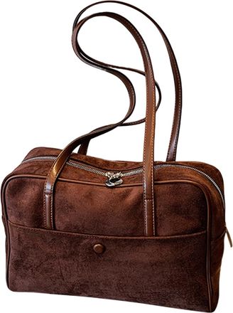 Generic Faux Suede Vintage Tote Handbag Retro Briefcase Casual Shoulder Bag (Coffee) (Coffee)