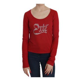 Exte Rode Kristalversierde Elegante Blouse - Dames - Longsleeves - Rood - S - Katoen - Tops