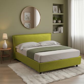 Dmora Cama Francesa Bronte, Desenfundable, Con Almacenamiento Made In Italy, Tama&ntilde;o De Colch&oacute;n 120x190 Cm, Verde