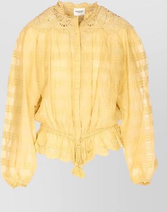 Isabel Marant embroidered blouse elasticated waist ruffled hem tassels