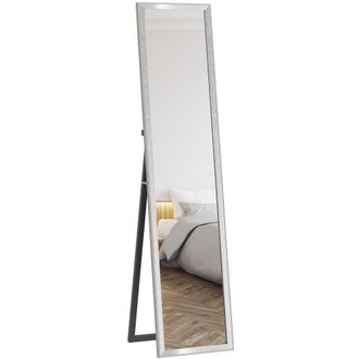 HOMCOM Floor Mirror Wall Mounted Leaning Standing Mirror - Black | TJ Hughes Silver