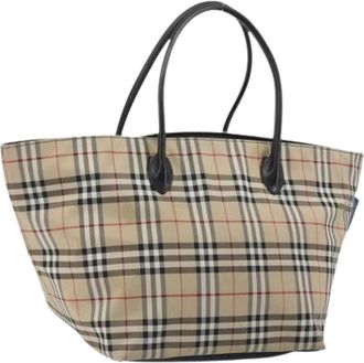 Burberry Pre-owned Vintage Canvas Tote Bag - Dames - Vintage Shopper - Beige - ONE Size - Leer - Vintage