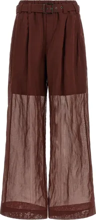Brunello Cucinelli Bordeaux Cotton Flared Womens Pants