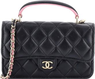 Chanel Classic Top Handle Flap Phone Holder with Chain Quilted Lambskin crossbody bag - Nero