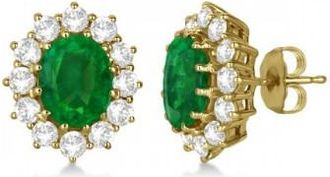 Allurez Oval Emerald and Diamond Earrings 18k Yellow Gold (7.10ctw)