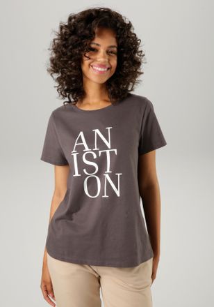 Aniston T-Shirt ANISTON CASUAL, Damen, Gr. 36, grau (anthrazit, wei&szlig;), Single Jersey, Obermaterial: 100% Baumwolle, bedruckt, unifarben mit Farbeinsatz, figur