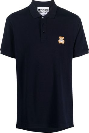 Moschino embroidered-teddy detail polo shirt - men - Cotton - 46 - Blue