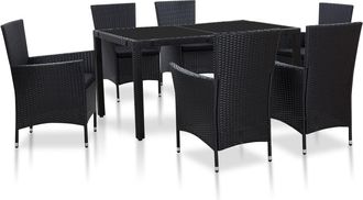 vidaXL Vidaxl - Juego De Comedor De Jard&iacute;n 7 Piezas Rat&aacute;n Sint&eacute;tico Negro