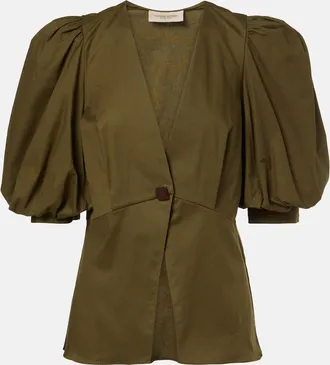 Adriana Degreas Puff-sleeve cotton-blend top