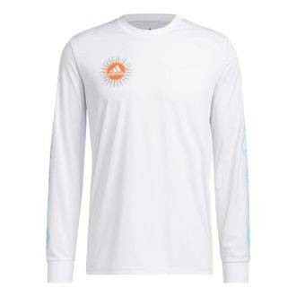 adidas Mens adidas Btn G Ls T Back Printing Pattern Logo Round Neck Pullover Long Sleeves White T-Shirt HA4306