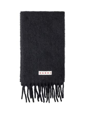 Marni Marni Black Scarf With Fringes And Logo