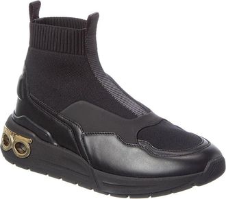 Ferragamo Cosma Sock High-Top Leather & Canvas Sneaker
