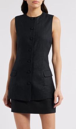 Faithfull The Brand Jane Linen Button-Up Vest in Black at Nordstrom Rack, Size X-Small