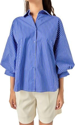 English Factory Stripe Balloon Shirt in Cobalt at Nordstrom, Size X-Small