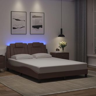 vidaXL Vidaxl - Estructura Cama Con Luces Led Cuero Sint&eacute;tico Marr&oacute;n 140x190 Cm