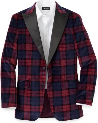 Paul Fredrick Velvet Plaid Single Breasted Satin Peak Lapel Sport Coat
