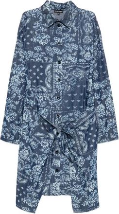 Emporio Armani Bandana Print Chambray Jurk - Dames - Shirt Kleedjes - Blauw - M - Katoen - Kleedjes