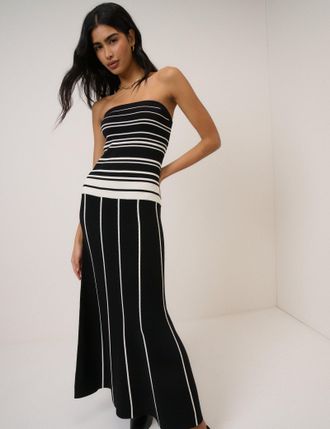 Nobody's Child Black Striped Knitted Bandeau Midi Dress