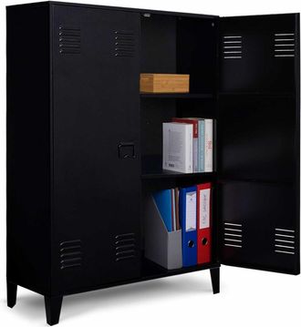 IDMarket Idmarket - Armadio Basso A 2 Ante In Metallo Nero, Design Industriale Ester
