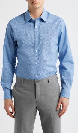 Daniel Hechter Trim Fit Geometric Print Cotton Dress Shirt in Blue at Nordstrom, Size 16.5