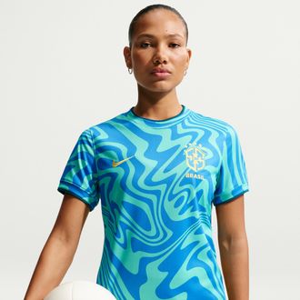 Nike Brazil Nike Womens Dri-FIT Soccer Pre-Match Short-Sleeve Top in Green | IB4697-369