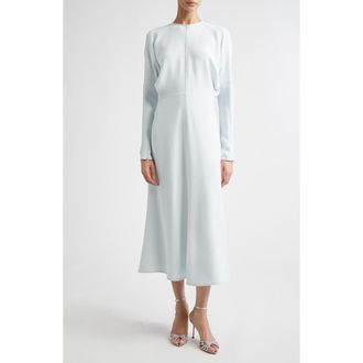 Victoria Beckham Long Sleeve Stretch Crepe Midi Dress in Glacial Blue at Nordstrom, Size 10 Us