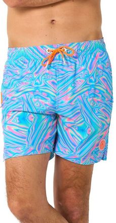 OppoSuits Holoperfect Hero Stretch Swim Trunks in Blue Multi at Nordstrom, Size Xx-Large