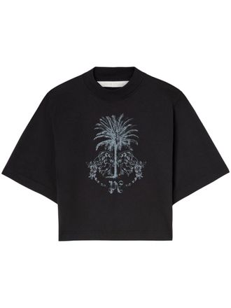 Palm Angels Palms Pencil cotton cropped top - Black