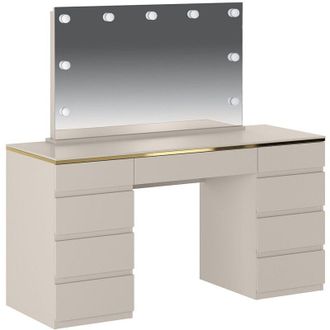 Vente-Unique Mobile trucco con specchio LED 9 cassetti Beige e dorato - VUKIA
