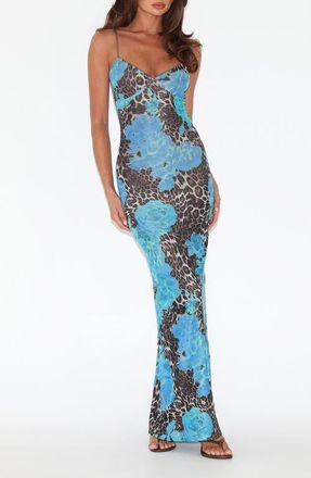 Tiger Mist Julianna Printed Maxi Dress in Blue Leopard at Nordstrom, Size Xx-Small