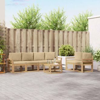 vidaXL Vidaxl Set Di Divani Da Esterno 7 Pz Bianco E Beige