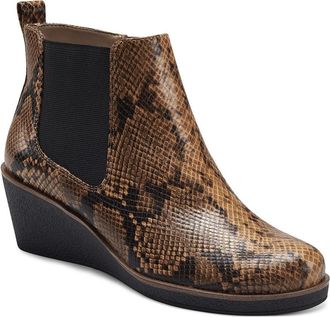 Aerosoles Brandi Boots Womens Brown Snakeskin Wedge Heel Bootie JOBB1363