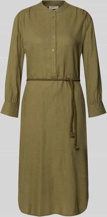 Fynch-Hatton Fynch-Hatton Midikleid aus Leinen-Mix mit Bindeg&uuml;rtel in Oliv, Gr&ouml;&szlig;e 36