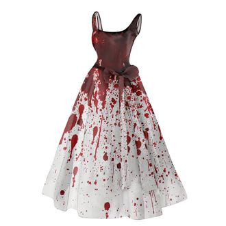 Generic HUIFUAO Plus Halloween Costumes for Women Funny Bloody Bride Wedding Dress Plus Size Halloween Dress Spaghetti Straps Evening Party Spooky Festival Cl