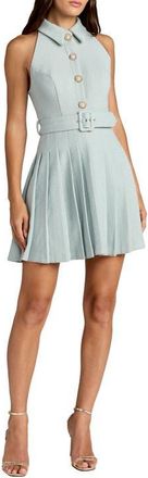 Mac Duggal Boucle Sleeveless Button Up Pleated Mini Dress in Sage at Nordstrom, Size 12