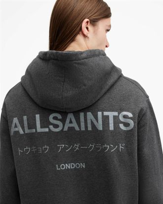 AllSaints Cotton Underground Pullover Logo Hoodie, Size: XS