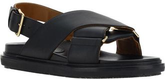 Marni Womens Black Calf Leather Bos Taurus Flat Sandals