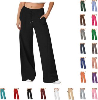 Generic Winter Trousers for Women UK Women 2025 Trendy Plain Soft Sweatpants Drawstring Straight Leg Pants Elastic Waist Tracksuit Bottoms with Pockets Plus S