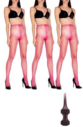 Lechery 3-Pack Glossy Colored Fashion Sheer Tights for Women in Pink at Nordstrom, Size Large