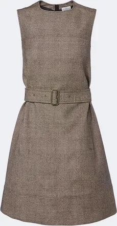 Burberry Belted checked wool and linen-blend minidress