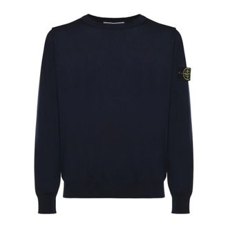 Stone Island Round-neck Knitwear, male, Blue, Size: 2XL Crewneck Sweater with Logo