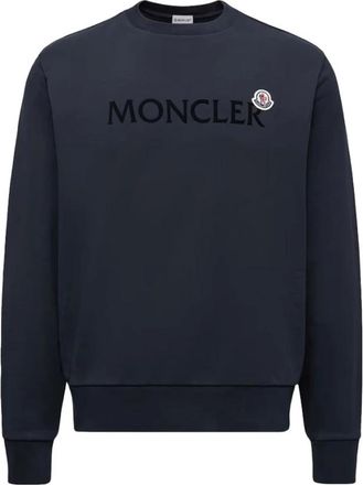 Moncler Hoodies & sweatvesten, Heren, Blauw, S, Katoen, Logo Patch Sweatshirt Klassiek Navy