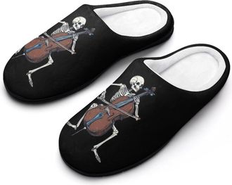 Generic Skeleton Playing Cello Funny Mens Slippers Cotton Warm House Shoes Memory Foam Sandals Print Size 7-14