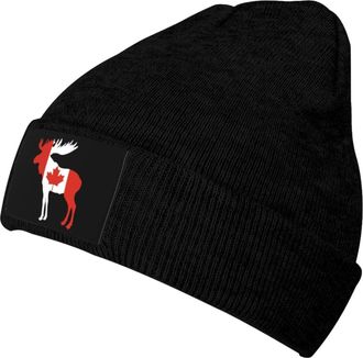 Generic Winter Beanie Hat Canadian Flag Moose Cap Multifunctional Slouch Beanie Hat Tidy Beanie Hat for Camping, Jogging, Skiing
