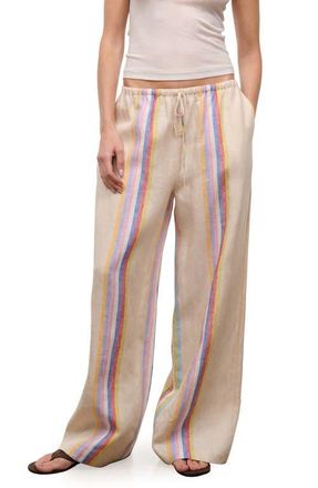 Staud Mateo Placed Stripe Linen Drawstring Pants in Day Trip Stripe at Nordstrom, Size X-Large